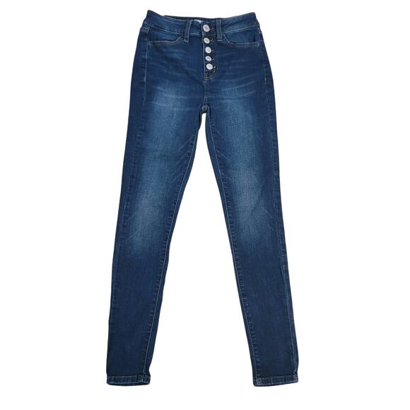 SO Teens Super High Rise Jegging Jeans Size 3/28 Dark Wash Button Fly Stretch - Picture 1 of 13